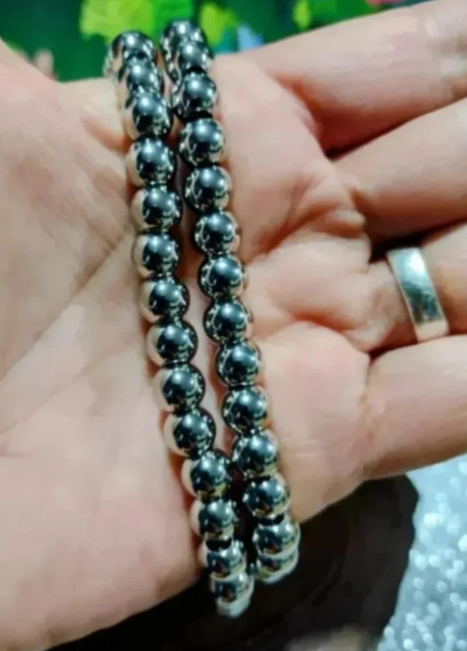 Corrente de aço com contas redondas de 8 mm – photo 2